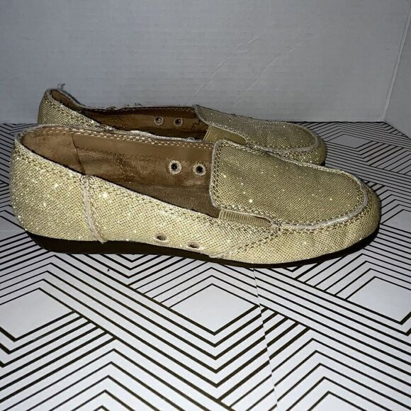 Aerosoles Womens Flats Loafers size 7 Gold Glitter Sparkle Fabric Slip On - Picture 1 of 8